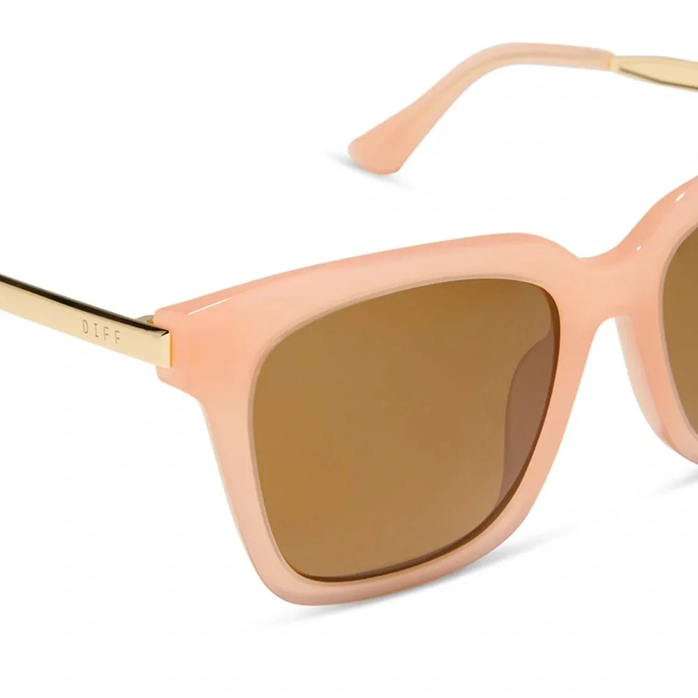 DIFF Bella Polarized Sunglasses Peach Frame Brown Lens Oversized Square NWT